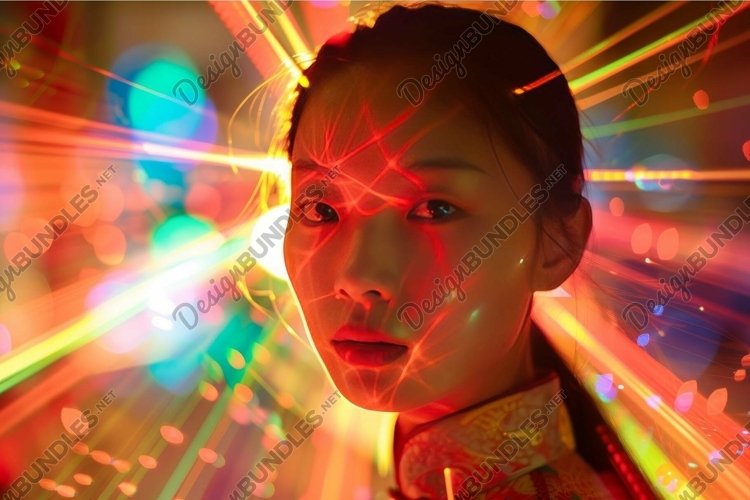 Futuristic portrait of woman with neon lights example image 1
