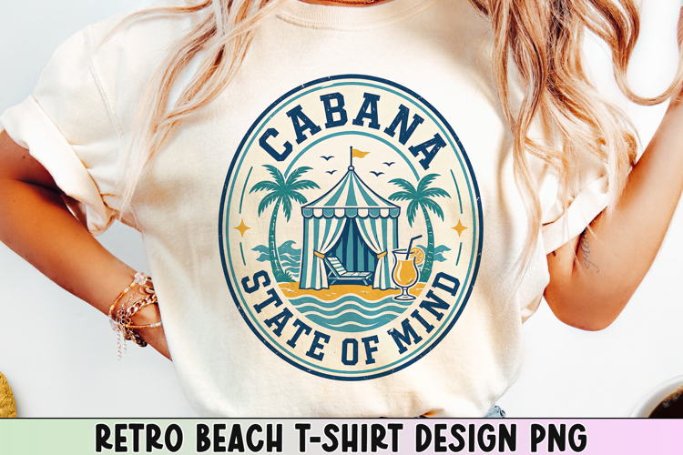 Retro Beach T Shirt Design, Distressed Coastal Sublimation.