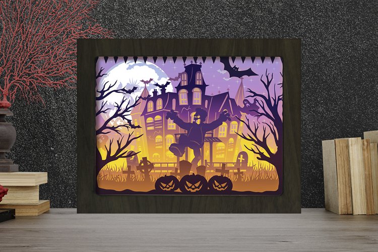 Halloween 9 3D Paper Cut Light Box - Shadow box example image 1