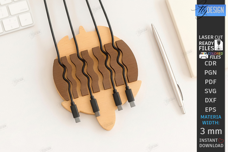 Cable Organizer Laser Cut|Desk Cord Holder|Office Design SVG
