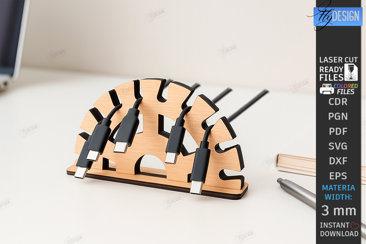 Cable Organizer Laser Cut|Desk Cord Holder|Office Design SVG