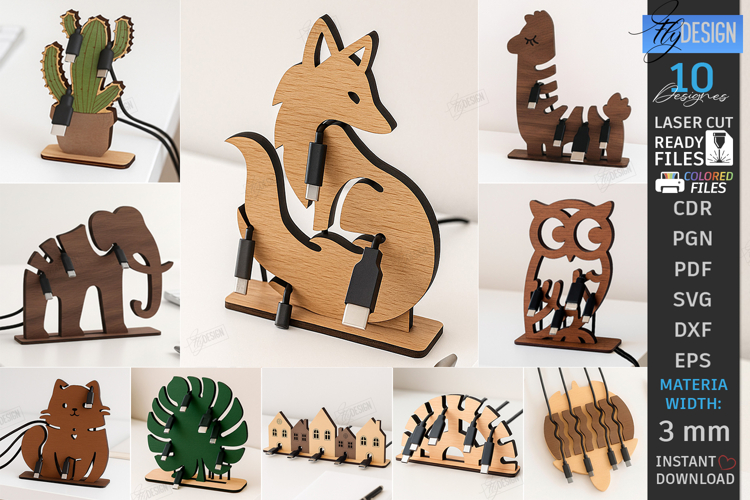 Cable Organizer Laser Cut Bundle|Desk Cord Holders|Office