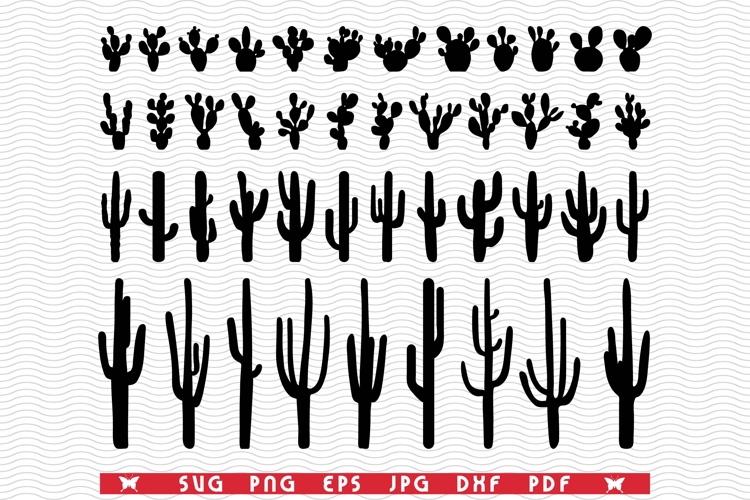 SVG Cacti, Black Silhouettes, Digital clipart