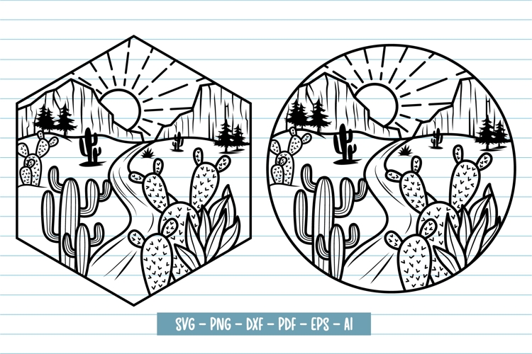 Cactus Svg Design, Cactus scene Svg, Desert Scene Svg.