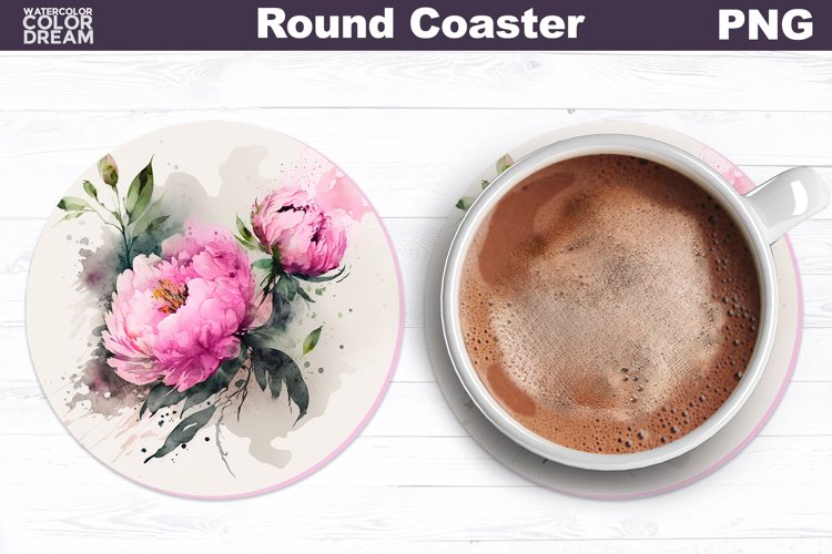 Flowers Coaster | Floral Car Coaster | Peonies Coaster example image 1