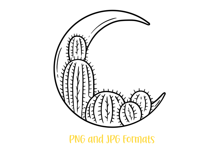 Cactus And Moon Wreath Flower Illustration Clipart PNG