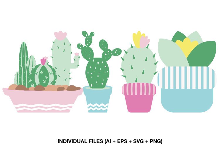 Cactus clipart collection with four colorful potted plant designs