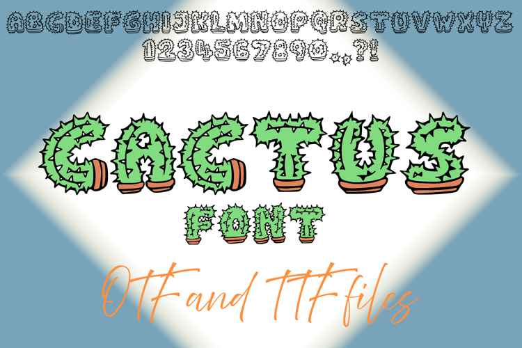 Cactus Illustrations in Pots OTF TTF Typeface Font Lettering