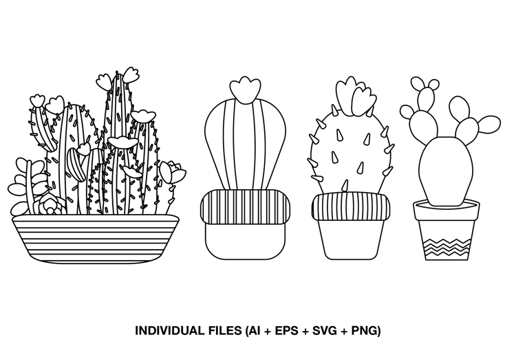 Cute Cactus Line Art Clipart, Succulent Outline PNG
