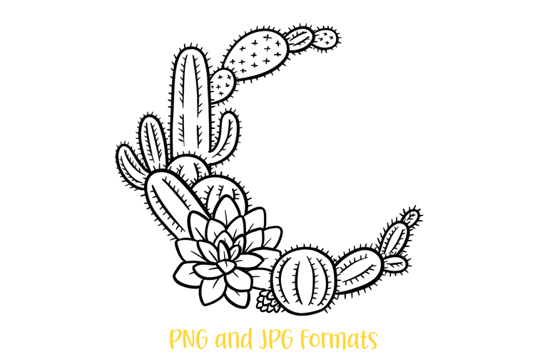 Cactus Moon Wreath Flower Graphic Clipart PNG