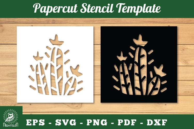 Cactus Papercut Stencil SVG