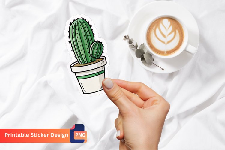 Cactus Pot Sticker, Plant Sticker, Botanical Sticker