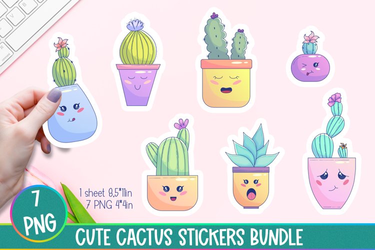 Cute Cactus Stickers Bundle 7 PNG Cute Kawaii Stickers
