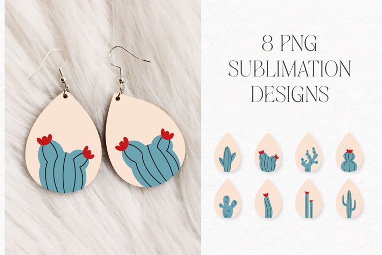 Cactus Teardrop Earring Sublimation Designs example image 1