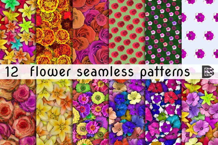 12 Seamless colorful FLOWER patterns bundle. Digital Paper example image 1