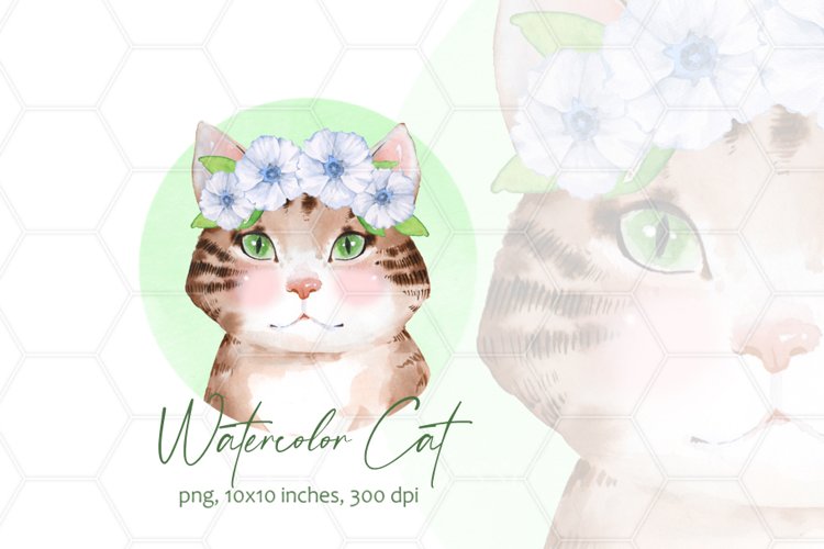 Watercolor cat in wreath example image 1