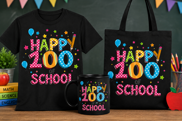 Happy 100 Days of School PNG, Colorful Classroom Design