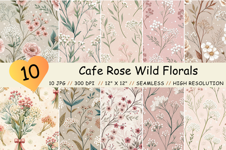 Cafe Rose Wild Florals Digital Paper, Seamless Pattern