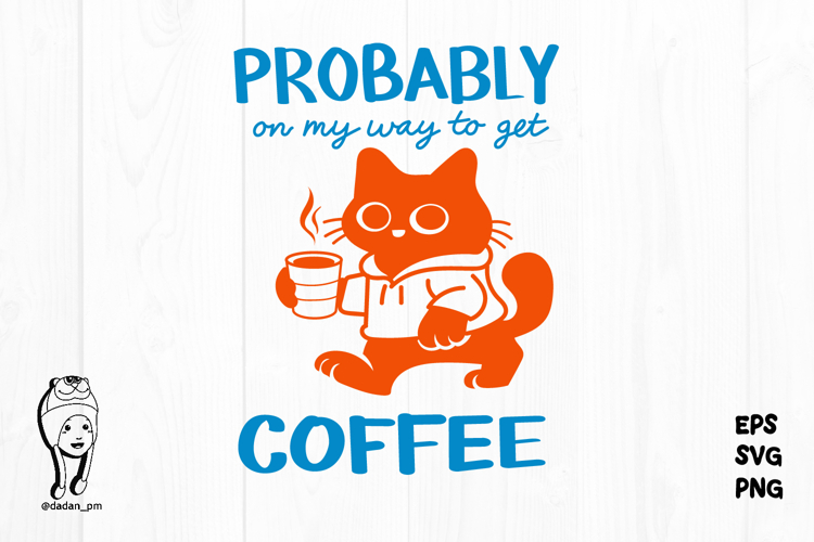 Funny Coffee Cat Hand-Drawn Png Svg