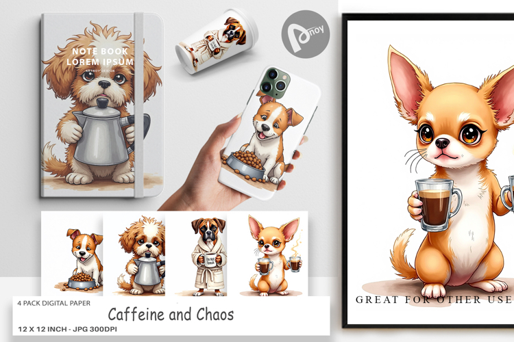 Caffeine Chaos Dogs Digital Paper