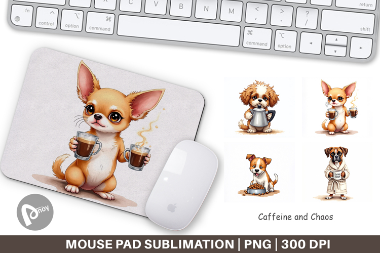 Caffeine Chaos Dogs Mouse Pad