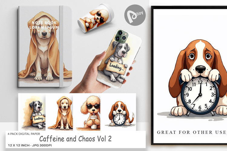 Caffeine Chaos Dogs Digital Paper
