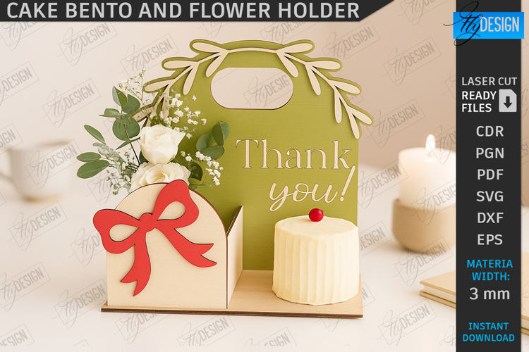 Bento Cake and Flower Holder Laser Cut|Cake Hamper Stand SVG