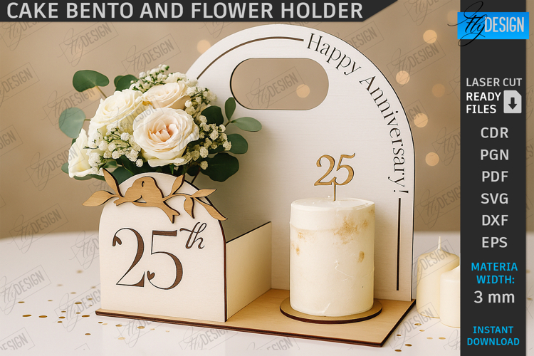 Bento Cake and Flower Holder Laser Cut|Cake Hamper Stand SVG