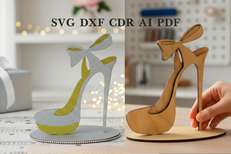 High Heel Shoe 3D Laser Cut File, Plywood Shoe Decor SVG.