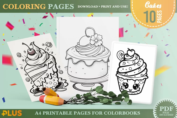 Cakes Coloring Pages - Sweet Cake Illustration Coloring Book