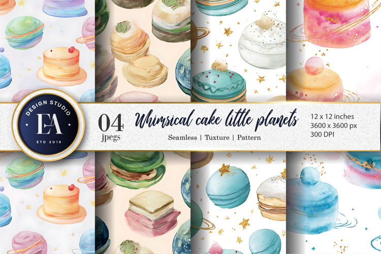 Planet Cakes Watercolor Seamless Digital Paper