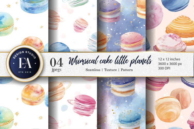 Cakes Styled Planets Watercolor Craft Pattern Digital Paper