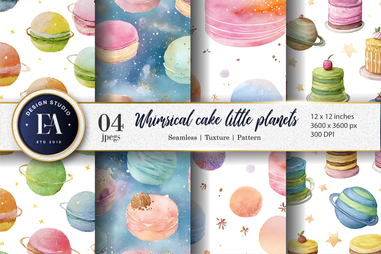 Planet Cakes Watercolor Seamless Digital Paper