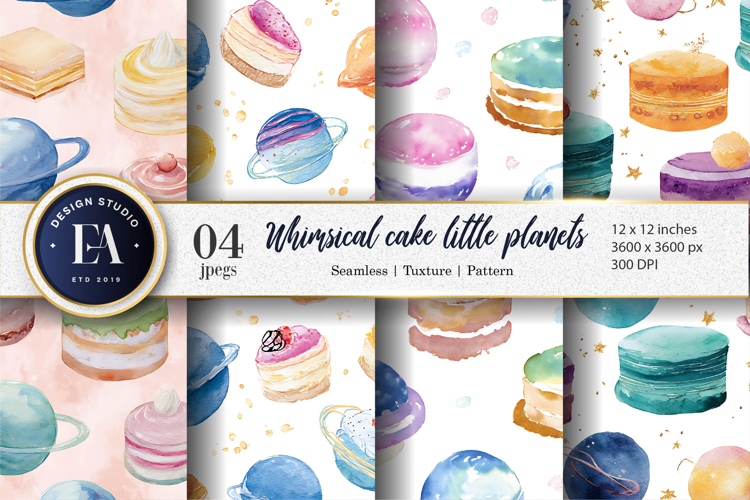 Planet Cakes Watercolor Seamless Digital Paper