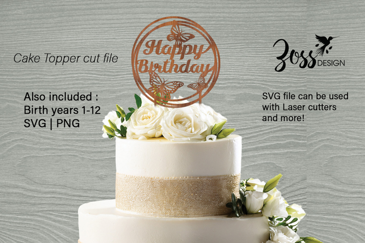 Happy Birthday Butterfly cake topper Laser cut