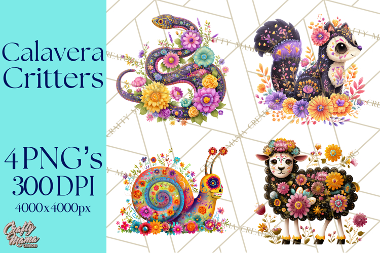 Calavera Critters Clipart, Dia de los Muertos Animals PNG