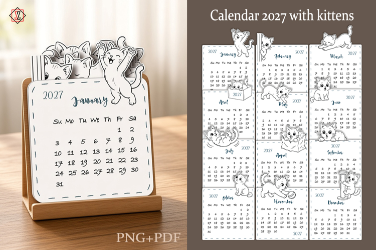Calendar 2027 with kittens