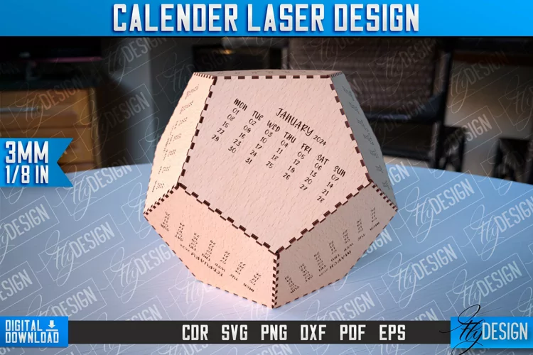 Calendar 2024 Laser Cut Design | Wooden Calendar | CNC File