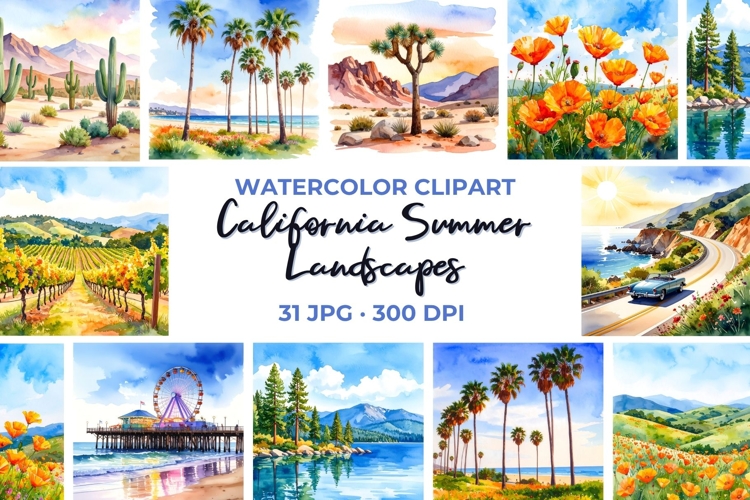 31 California Clipart Watercolor Landscapes California Poppy