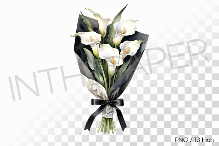 Luxurious Wrap White Calla Lily Bouquet PNG Flower Clipart