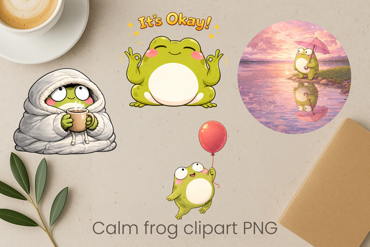 Calm frog sublimation | Cute cozy frog clipart PNG