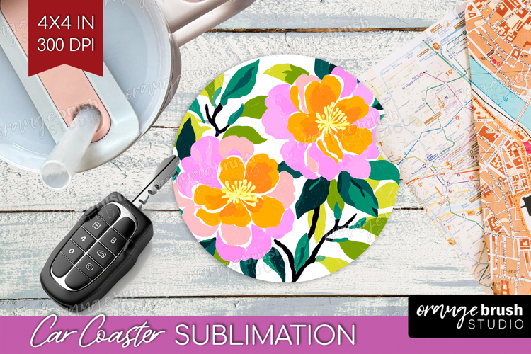 Camellia Modern Floral Car Coaster Sping Flower Coaster PNG