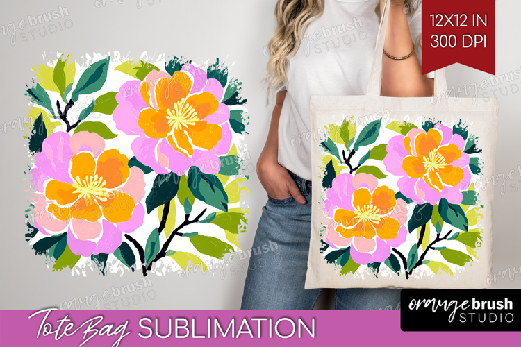 Camellia Modern Floral Tote Bag Sping Flower Tote Bag PNG