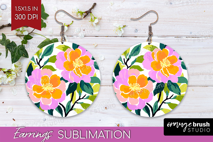 Camellia Modern Floral Round Earrings Sping Flower PNG