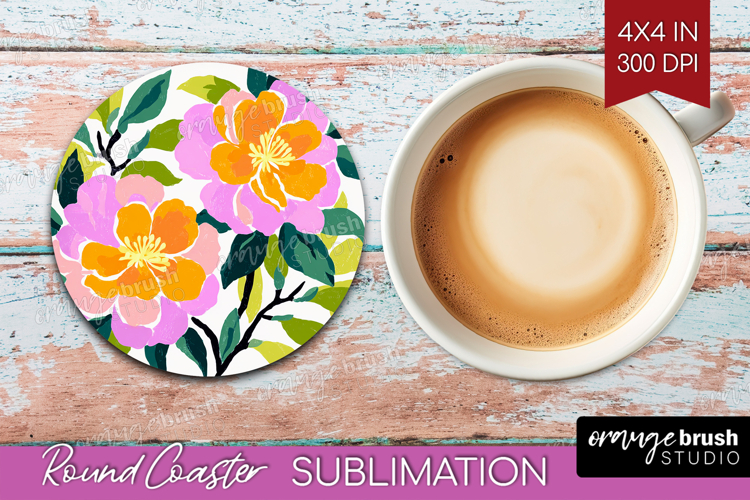 Camellia Modern Floral Round Coaster Sping Flower Coaster