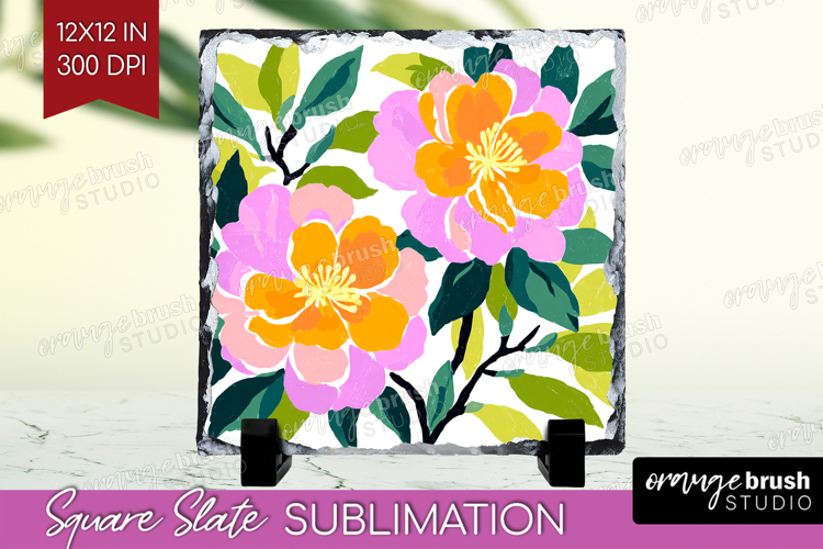 Camellia Modern Floral Slate PNG Sping Flower Square Slate