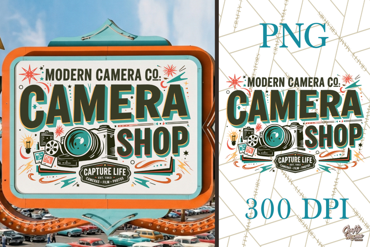 Retro Atomic Age Camera Shop 1950s PNG