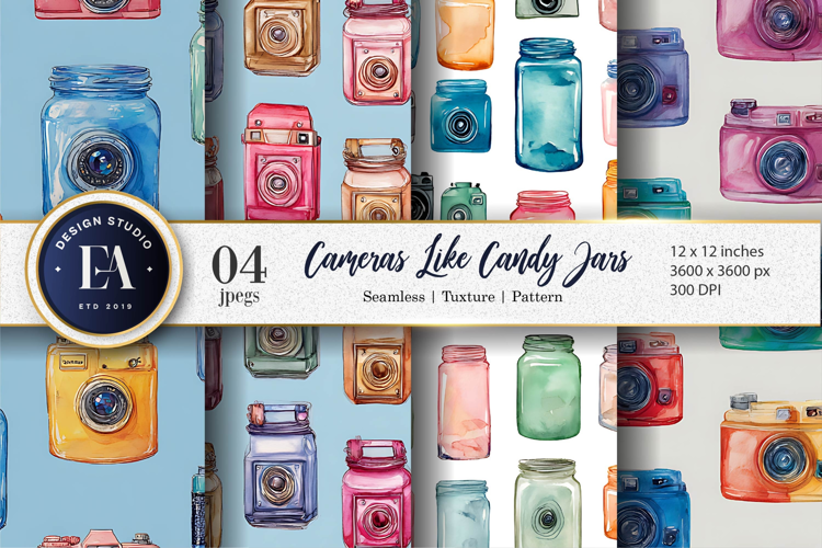 Cameras Designed Like Candy Jars Watercolor Digital Paper
