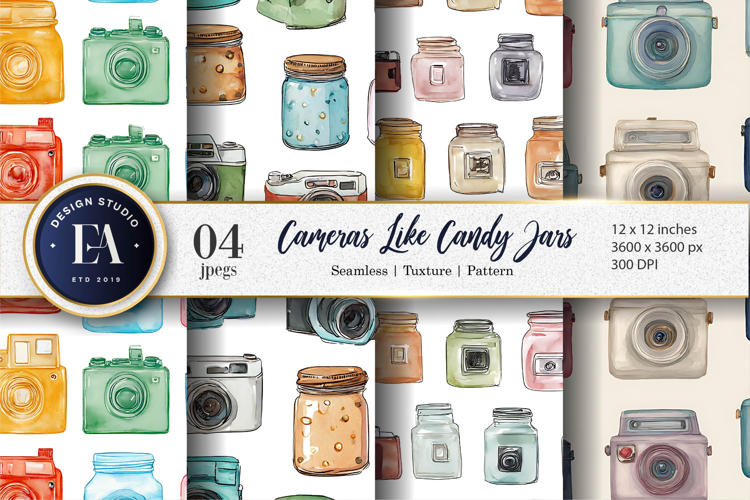 Cameras Designed Like Candy Jars Watercolor Digital Paper