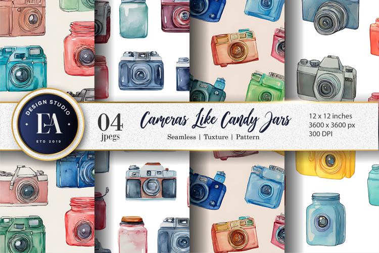Cameras Designed Like Candy Jars Watercolor Digital Paper